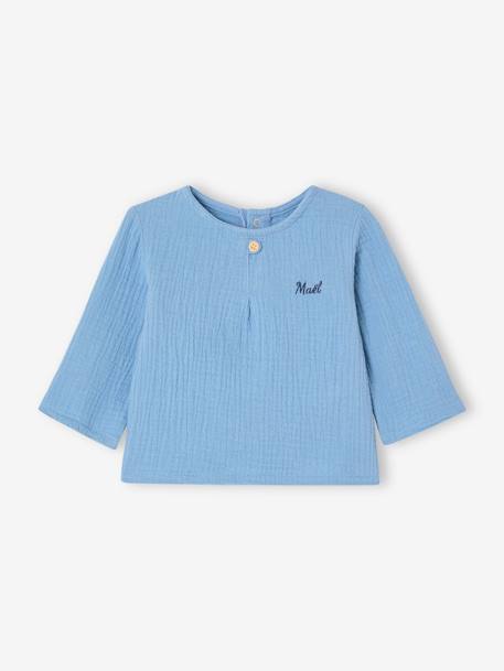 Baby shirt in cotton gauze pale blue - vertbaudet enfant 