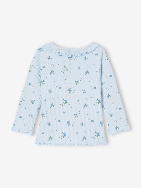 T-shirt bébé en maille côtelée manches longues bleu ciel+rose pâle - vertbaudet enfant 