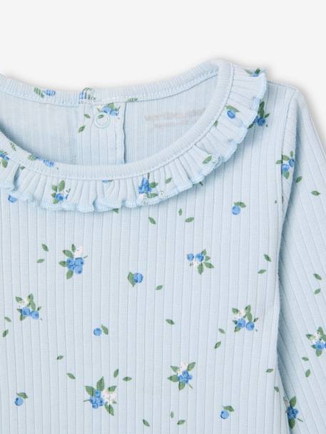 T-shirt bébé en maille côtelée manches longues bleu ciel+rose pâle - vertbaudet enfant 