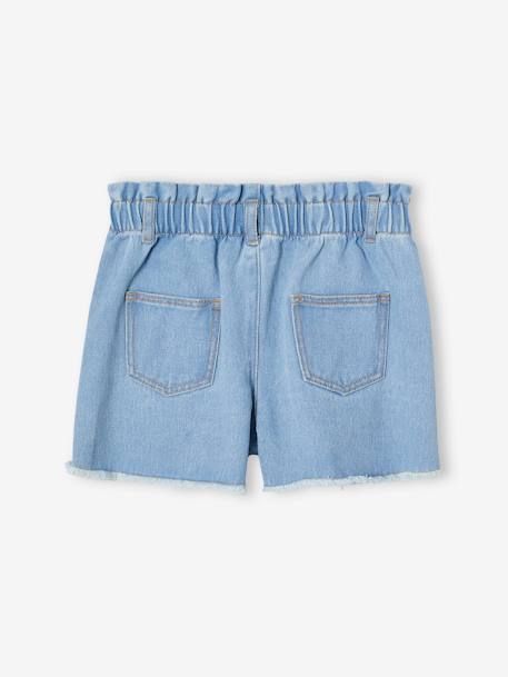Short en jean brodé fleurs oversize fille bleu clair - vertbaudet enfant 