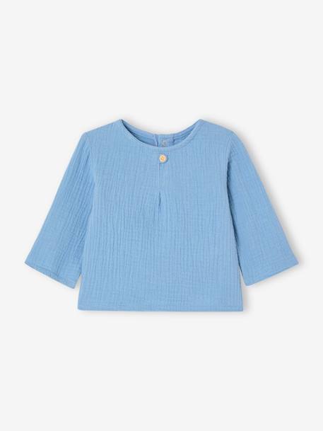 Baby shirt in cotton gauze pale blue - vertbaudet enfant 