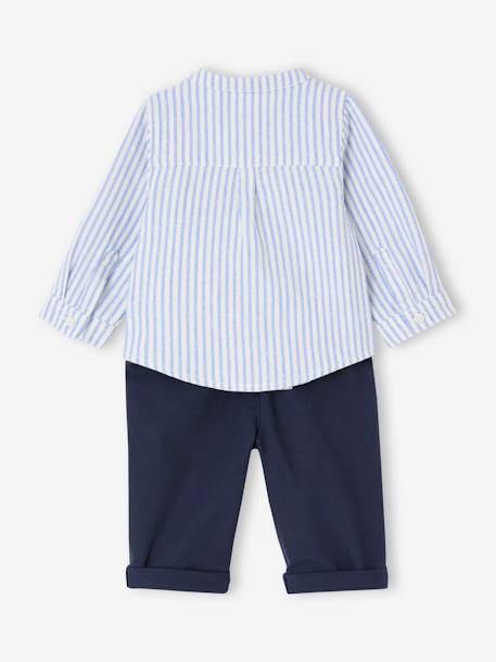 Striped Shirt & Trousers Set for Babies navy blue - vertbaudet enfant 