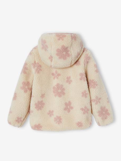 Girls' floral pop hooded sherpa jacket ecru+vanilla - vertbaudet enfant 
