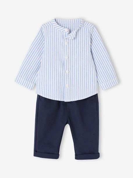 Ensemble bébé chemise rayée + pantalon marine - vertbaudet enfant 