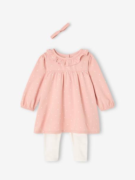 Baby dress, leggings and headband set rose - vertbaudet enfant 