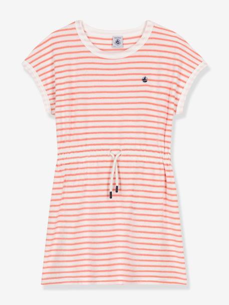 Robe à rayures en éponge fille abricot - vertbaudet enfant 