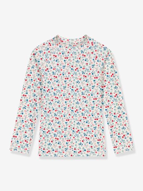 Tee-shirt de bain fleuri anti UV enfant manches longues blanc - vertbaudet enfant 