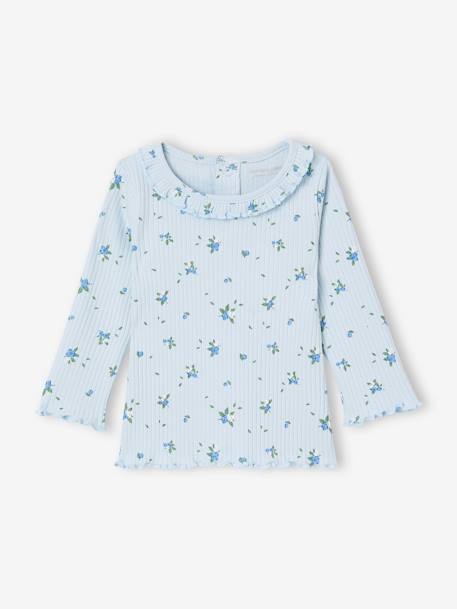 T-shirt bébé en maille côtelée manches longues bleu ciel+rose pâle - vertbaudet enfant 