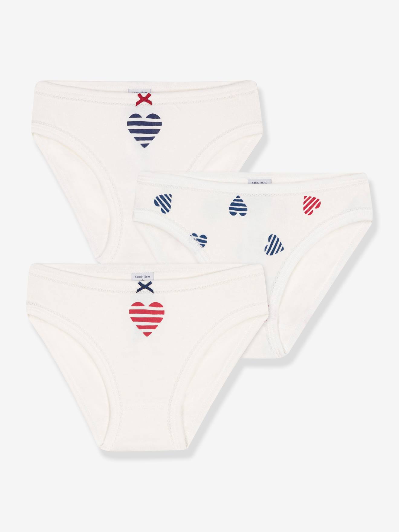 Lot De 7 Culottes Filles Vertbaudet - Motifs Coeurs, Rayées, Unies - 100% Coton Bio - Taille 2 à 14 Ans Selon Modèle