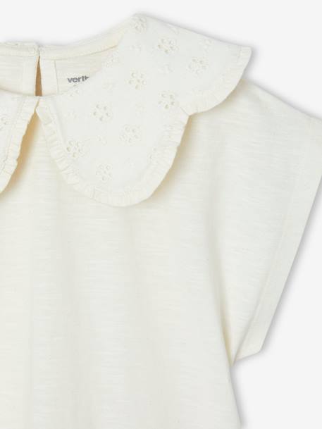Girls' fancy embroidered collar T-shirt coral+ecru - vertbaudet enfant 