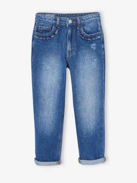 NARROW Hip, Straight Leg MorphologiK Jeans for Girls bleached denim+deep blue+stone - vertbaudet enfant 