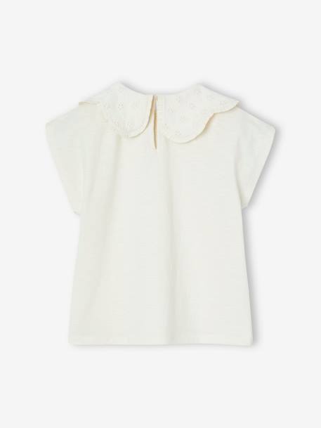 Girls' fancy embroidered collar T-shirt coral+ecru - vertbaudet enfant 