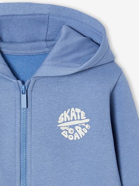 Sweat garçon zippé à capuche motif poitrine blanc chiné+bleu chambray+ocre+rouge+turquoise - vertbaudet enfant 