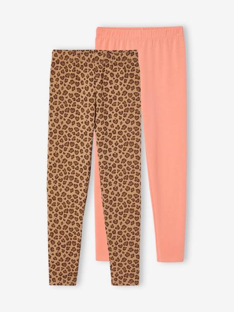 Lot de 2 leggings fille Basics beige+bleu nuit+bois de rose+gris foncé+indigo+kaki+vert sauge - vertbaudet enfant 