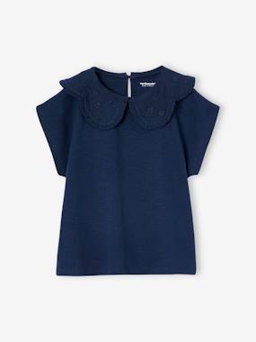 T-shirt fille col brodé fantaisie - vertbaudet enfant