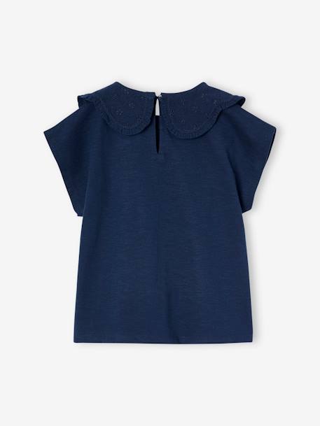 T-shirt fille col brodé fantaisie corail+écru+marine - vertbaudet enfant 