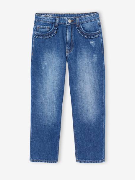 Jean fille droit MorphologiK tour de hanches Medium bleu foncé+stone - vertbaudet enfant 