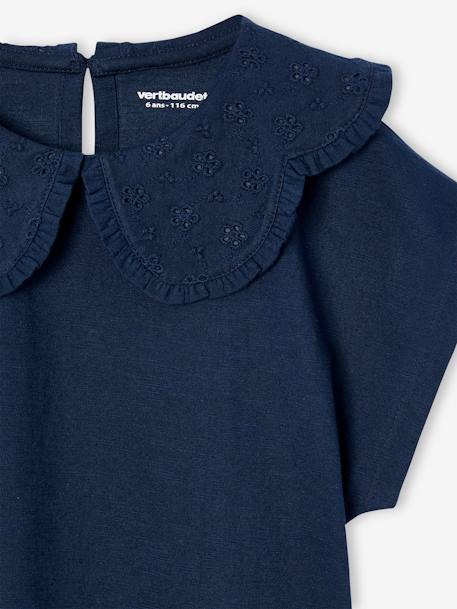 Girls' fancy embroidered collar T-shirt coral+ecru+navy blue - vertbaudet enfant 
