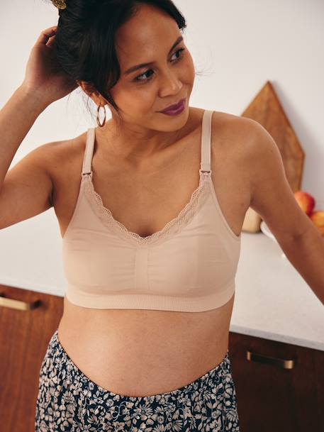 Lot de 2 brassières grossesse et allaitement sans coutures dentelle beige - vertbaudet enfant 