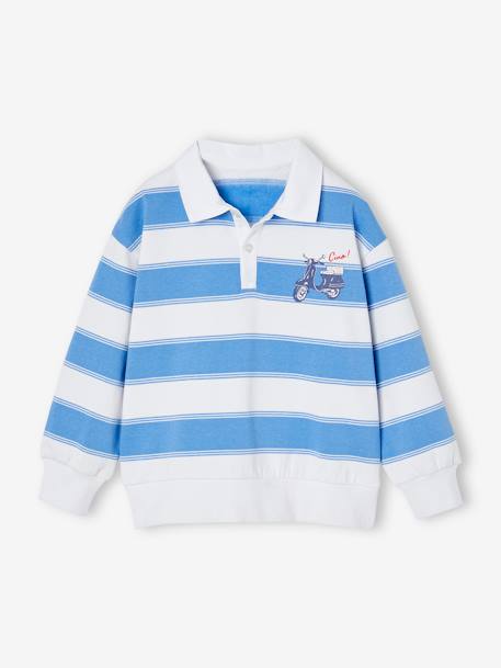 Striped Sweatshirt with Polo Shirt Collar for Boys striped blue - vertbaudet enfant 