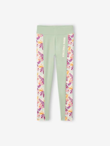 Sports Leggings with Printed Side Panels for Girls sage green - vertbaudet enfant 