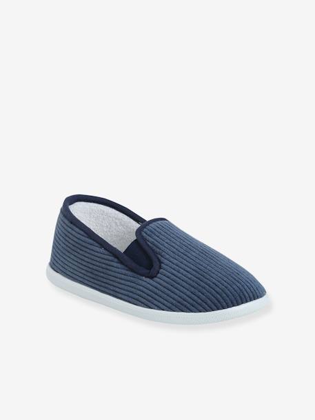 Elasticated Velour Slippers for Children grey+navy blue - vertbaudet enfant 