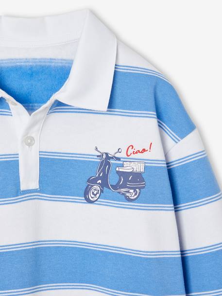 Striped Sweatshirt with Polo Shirt Collar for Boys striped blue - vertbaudet enfant 