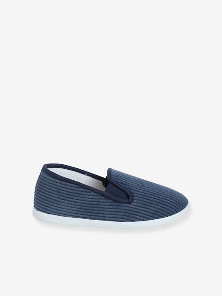 Elasticated Velour Slippers for Children grey+navy blue - vertbaudet enfant 