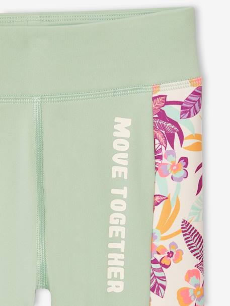 Sports Leggings with Printed Side Panels for Girls sage green - vertbaudet enfant 