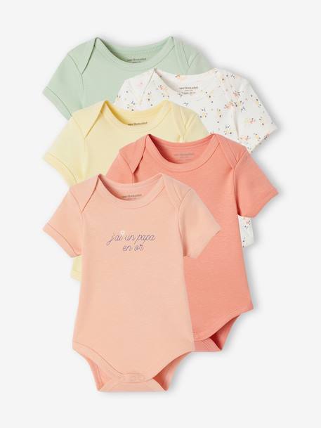 Lot de 5 bodies bébé fille manches courtes coffret cadeau écru - vertbaudet enfant 