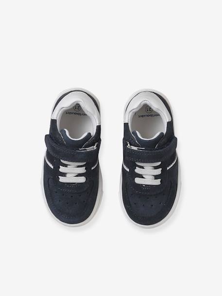 Leather Trainers with Laces and Hook-&-Loop Strap, for Babies navy blue - vertbaudet enfant 