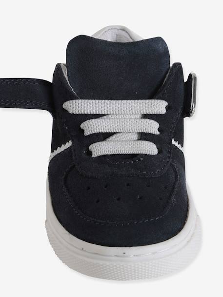 Leather Trainers with Laces and Hook-&-Loop Strap, for Babies navy blue - vertbaudet enfant 