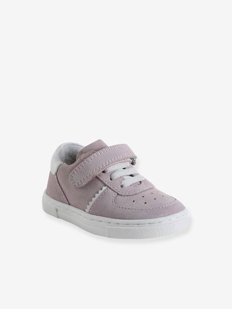 Leather Trainers, Laces & Hook-&-Loop Strap, for Babies fuchsia - vertbaudet enfant 
