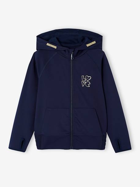 Technical fabric hooded sweatshirt and leggings set for girls navy blue - vertbaudet enfant 