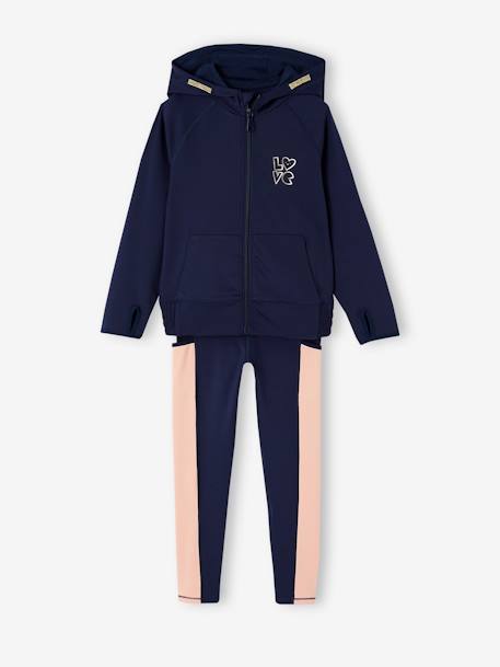Technical fabric hooded sweatshirt and leggings set for girls navy blue - vertbaudet enfant 
