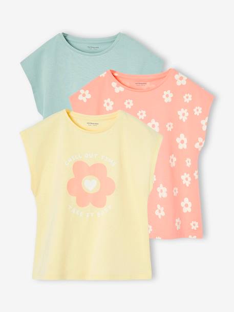 Pack of 3 girls' short-sleeved t-shirts - BASICS grey blue+pale blue+rosy - vertbaudet enfant 