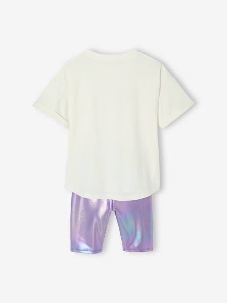 Girls' iridescent cycling shorts and t-shirt set lilac - vertbaudet enfant 