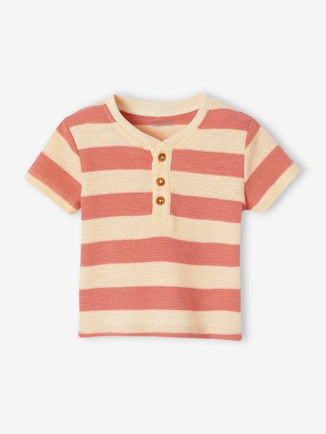 Honeycomb Knit Striped T-Shirt for Babies cappuccino+tomato red - vertbaudet enfant 