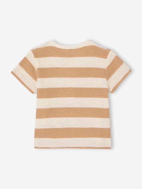 Honeycomb Knit Striped T-Shirt for Babies cappuccino+tomato red - vertbaudet enfant 