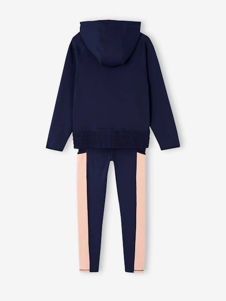 Technical fabric hooded sweatshirt and leggings set for girls navy blue - vertbaudet enfant 