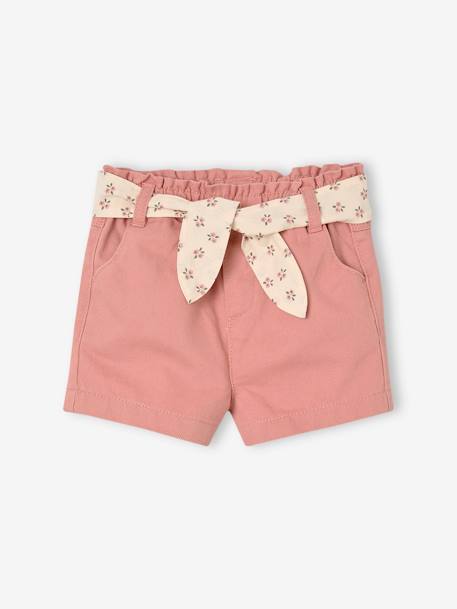 Paperbag Shorts with Belt for Babies grey green+rose - vertbaudet enfant 