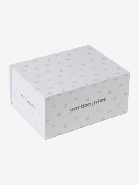 Coffret cadeau naissance 8 pièces : 1 hochet, 1 tapis à langer nomade, 5 lingettes, 1 pochette blanc imprimé+ocre+vert imprimé - vertbaudet enfant 