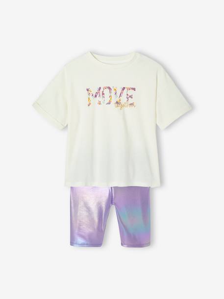 Girls' iridescent cycling shorts and t-shirt set lilac - vertbaudet enfant 