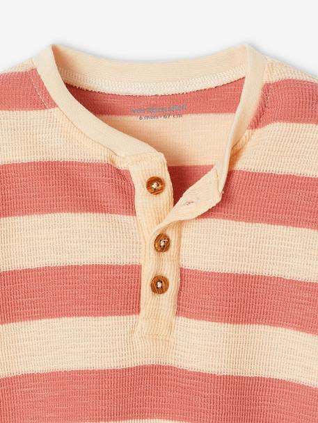 Honeycomb Knit Striped T-Shirt for Babies cappuccino+tomato red - vertbaudet enfant 