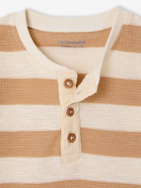 Honeycomb Knit Striped T-Shirt for Babies cappuccino+tomato red - vertbaudet enfant 