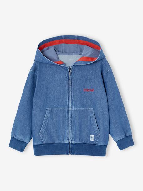 Zipped Jacket with Denim-Coloured Pockets stone - vertbaudet enfant 