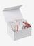 Coffret cadeau naissance 8 pièces : 1 hochet, 1 tapis à langer nomade, 5 lingettes, 1 pochette blanc imprimé+ocre+vert imprimé - vertbaudet enfant 