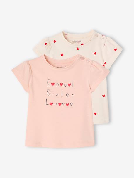 Pack of 2 short-sleeved baby t-shirts - BASICS pale pink - vertbaudet enfant 