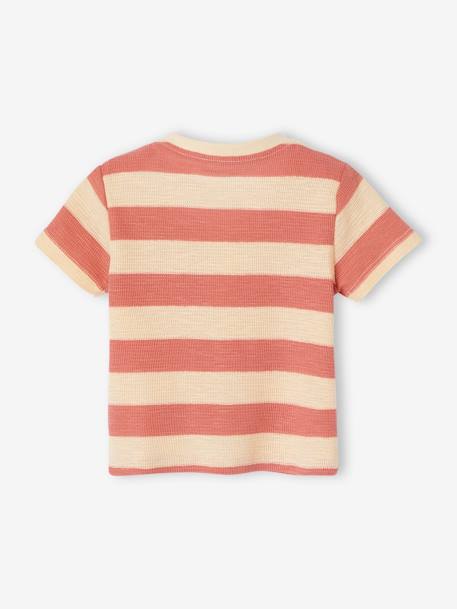 Honeycomb Knit Striped T-Shirt for Babies cappuccino+tomato red - vertbaudet enfant 