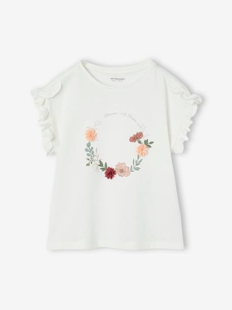 Occasion Wear T-Shirt with Floral Wreath, for Girls white - vertbaudet enfant 